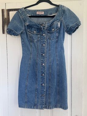 Vintage 90s Guess by Georges Marciano Denim Mini Dress Button Made in USA Size M